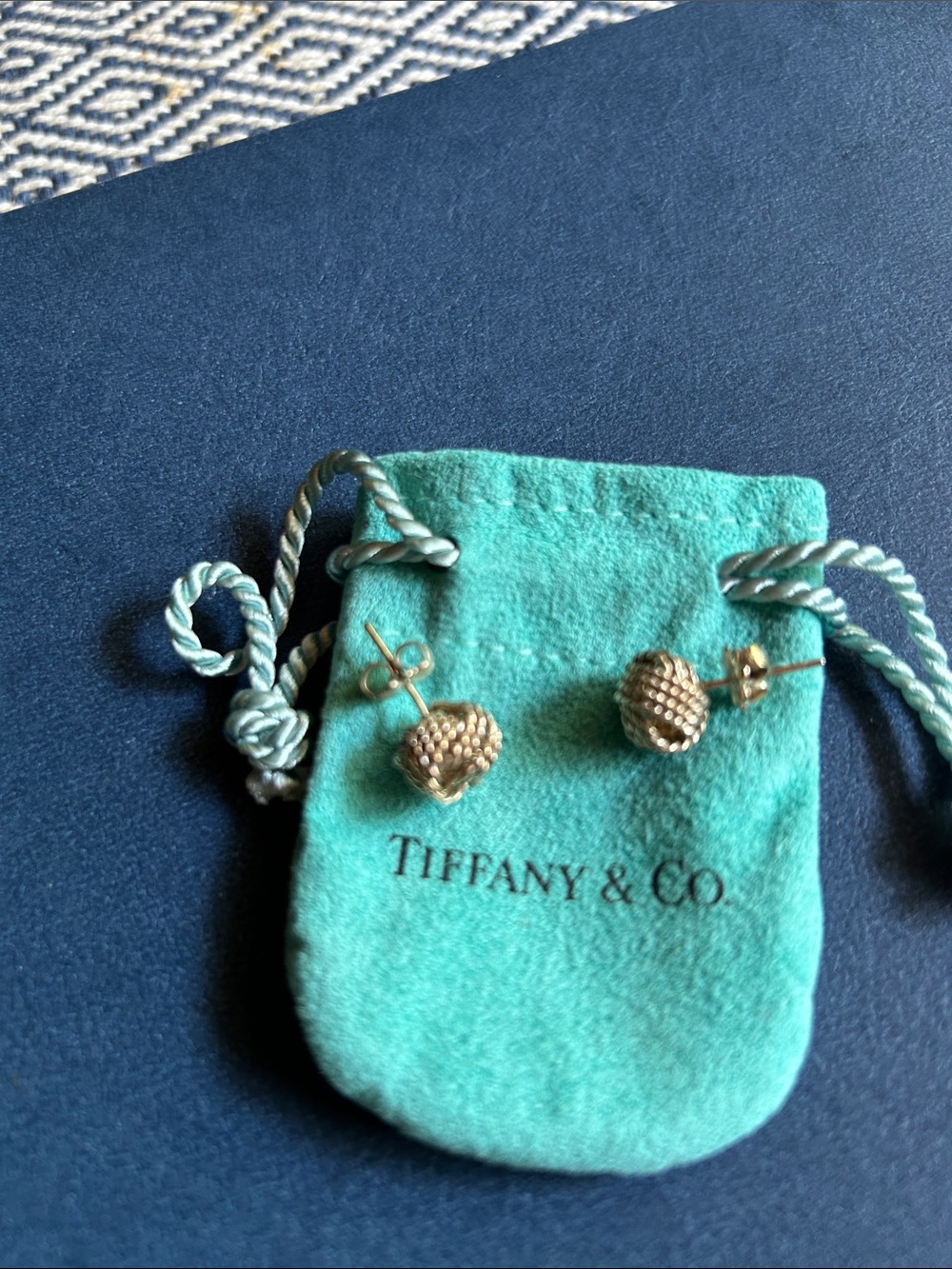 Tiffany & Co. 925 Silver  Textured Dome Stud Earrings with Turquoise Pouch